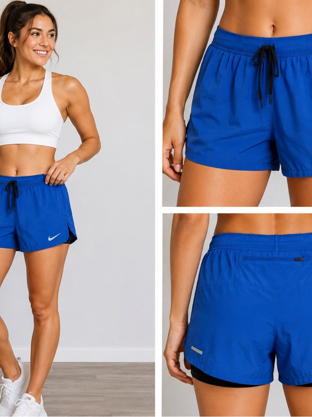 Nike Women's Royal Blue Athletic Running Shorts with Black Drawstring
